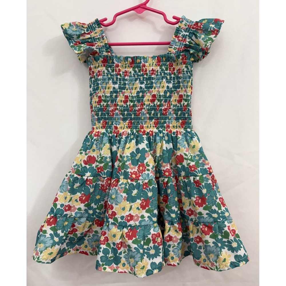NWT Busy Bees Smocks Green Red Floral Smocked Tiered Dress Toddler Girls Size 3T